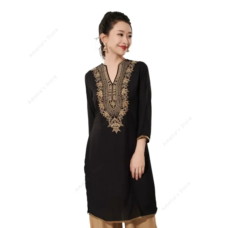 Summer Clothing Pakistan - 여성용 인도 전통 자수 면 블라우스,